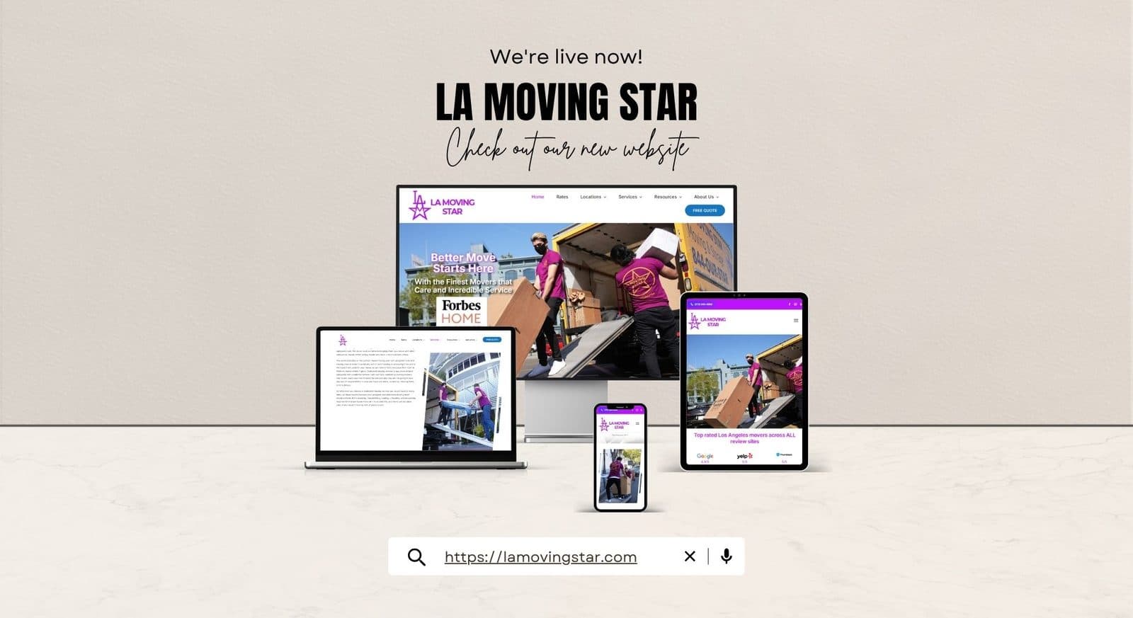 LA Moving Star website shown on desktop, tablet and mobile