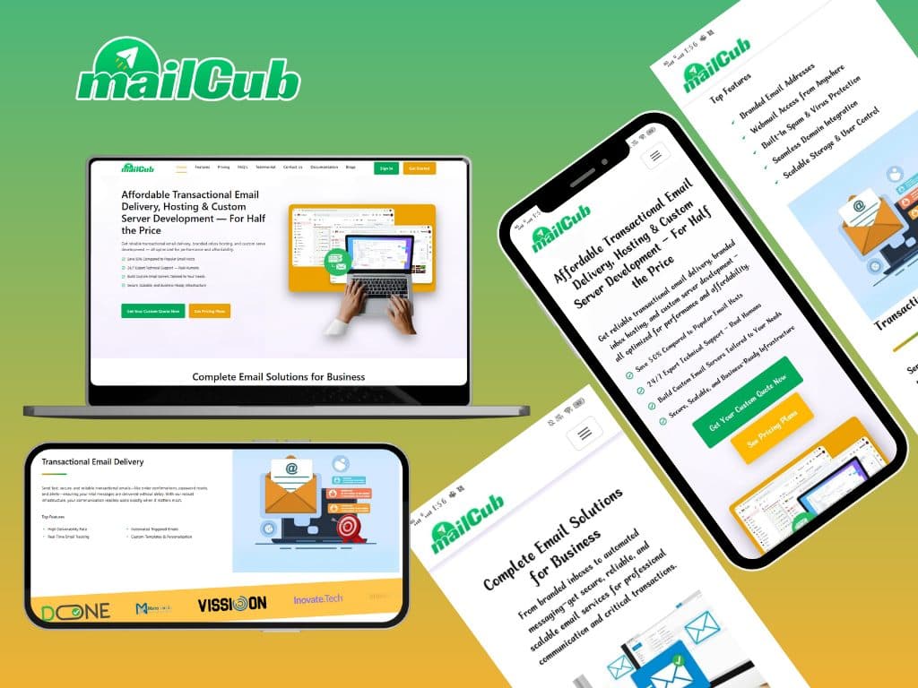 MailCub website homepage on desktop