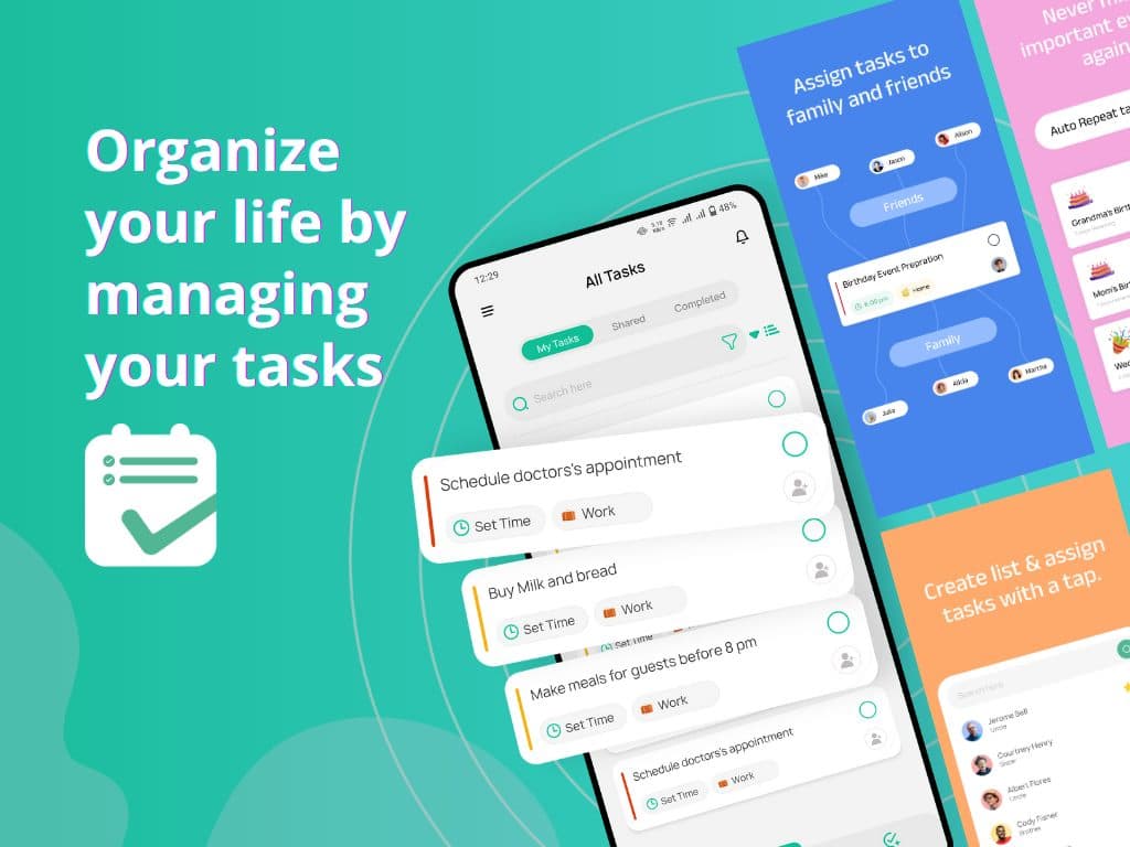 Tikk task management app screens