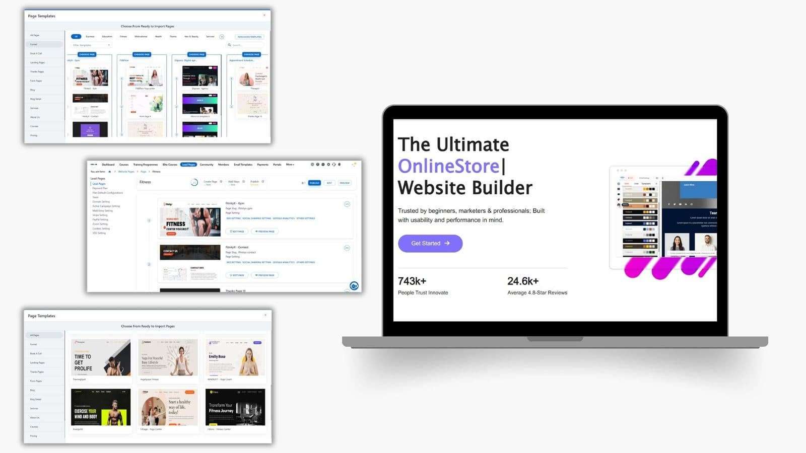 Vissioon Builder editor and a site built with it, on desktop and tablet
