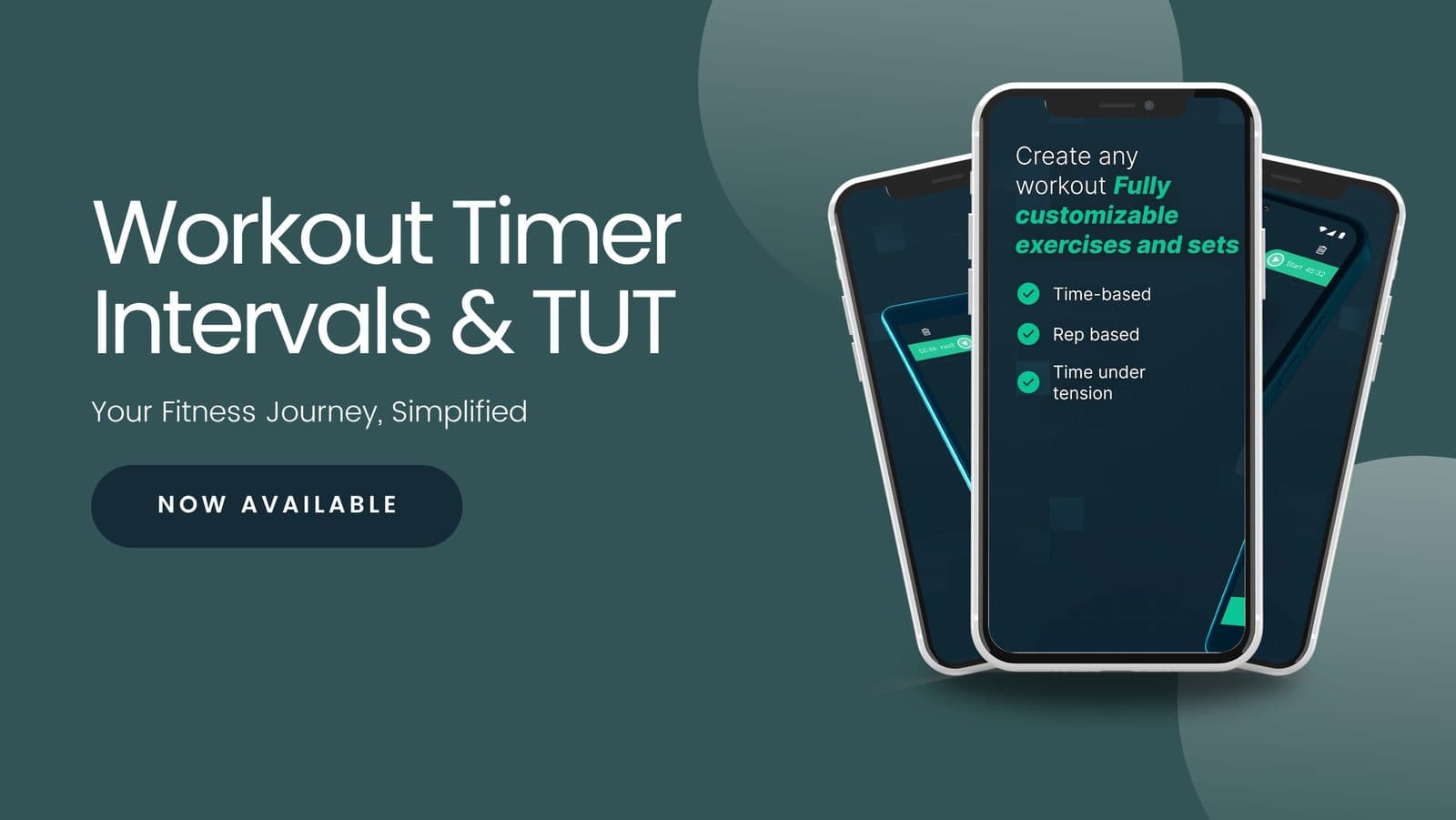 Workout Timer app screens on multiple phones